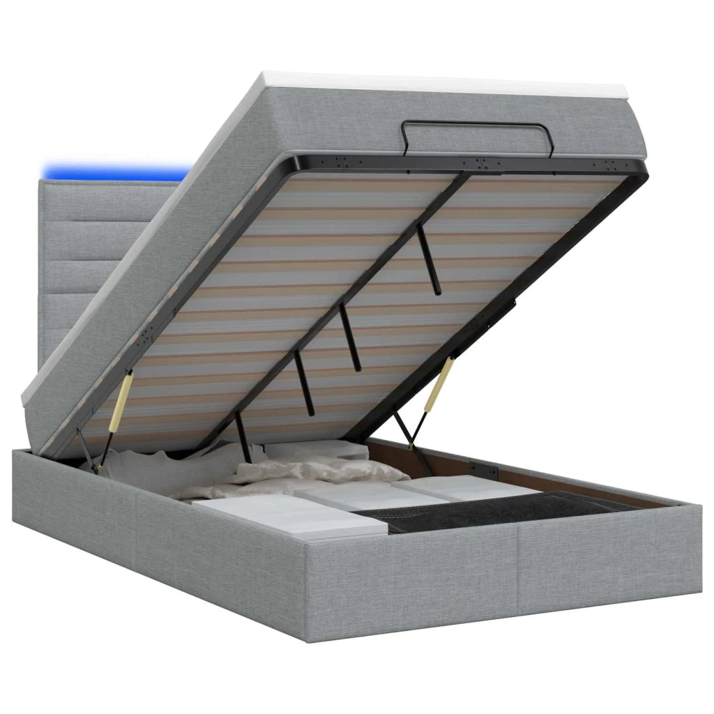 Letto Ottomano con Materasso e LED Grigio Chiaro 120 x 200 cm 3457979