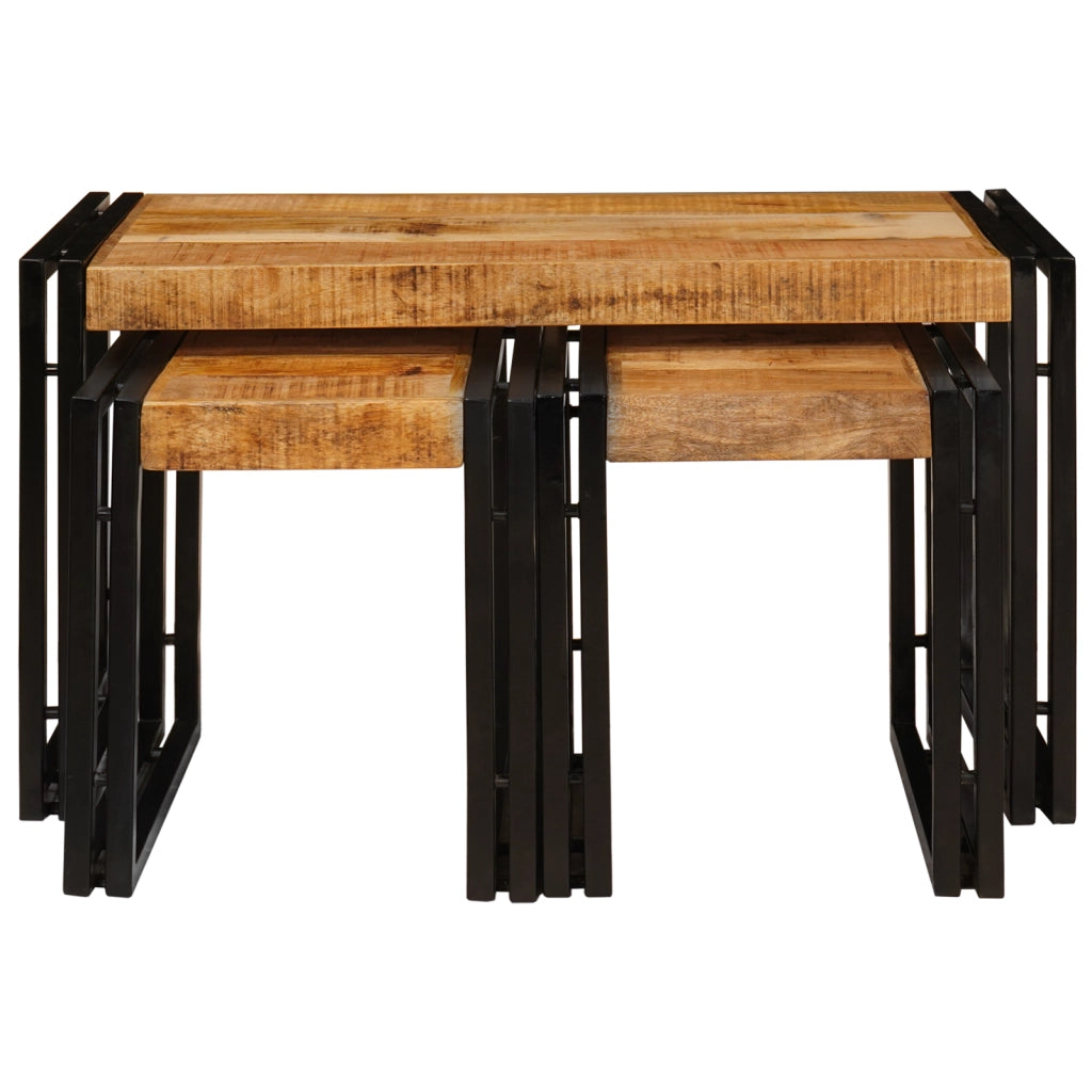 Tavoli da Annidamento 3 pz Legno Massello Grezzo di Mango