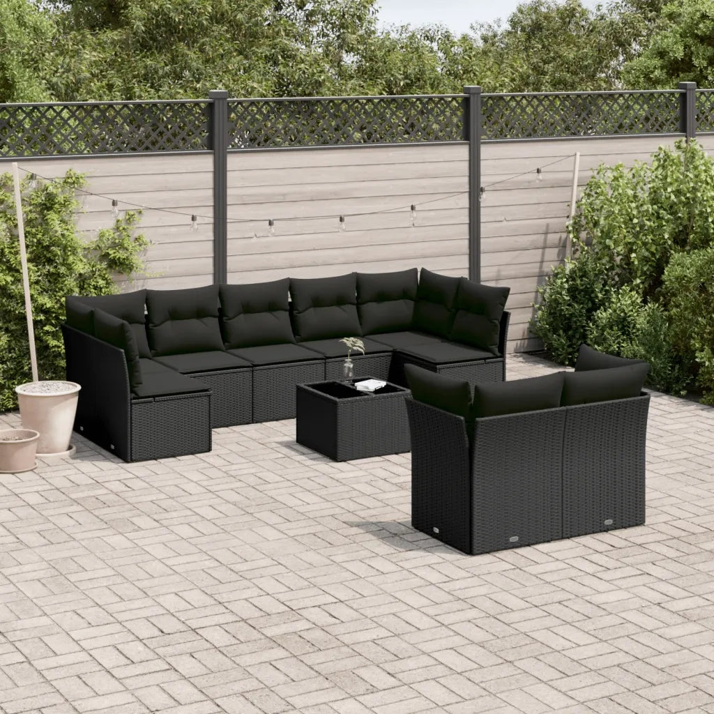Set Divani da Giardino 10pz con Cuscini in Polyrattan Nero 3218155