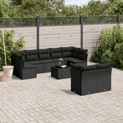 Set Divani da Giardino 10pz con Cuscini in Polyrattan Nero 3218155