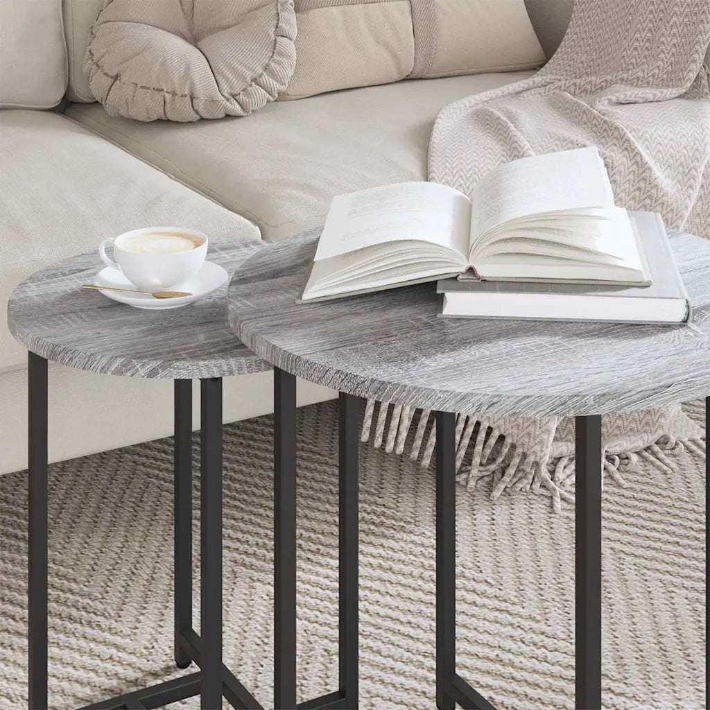Set tavolini 2 pcs Grigio Sonoma e Nero 869699