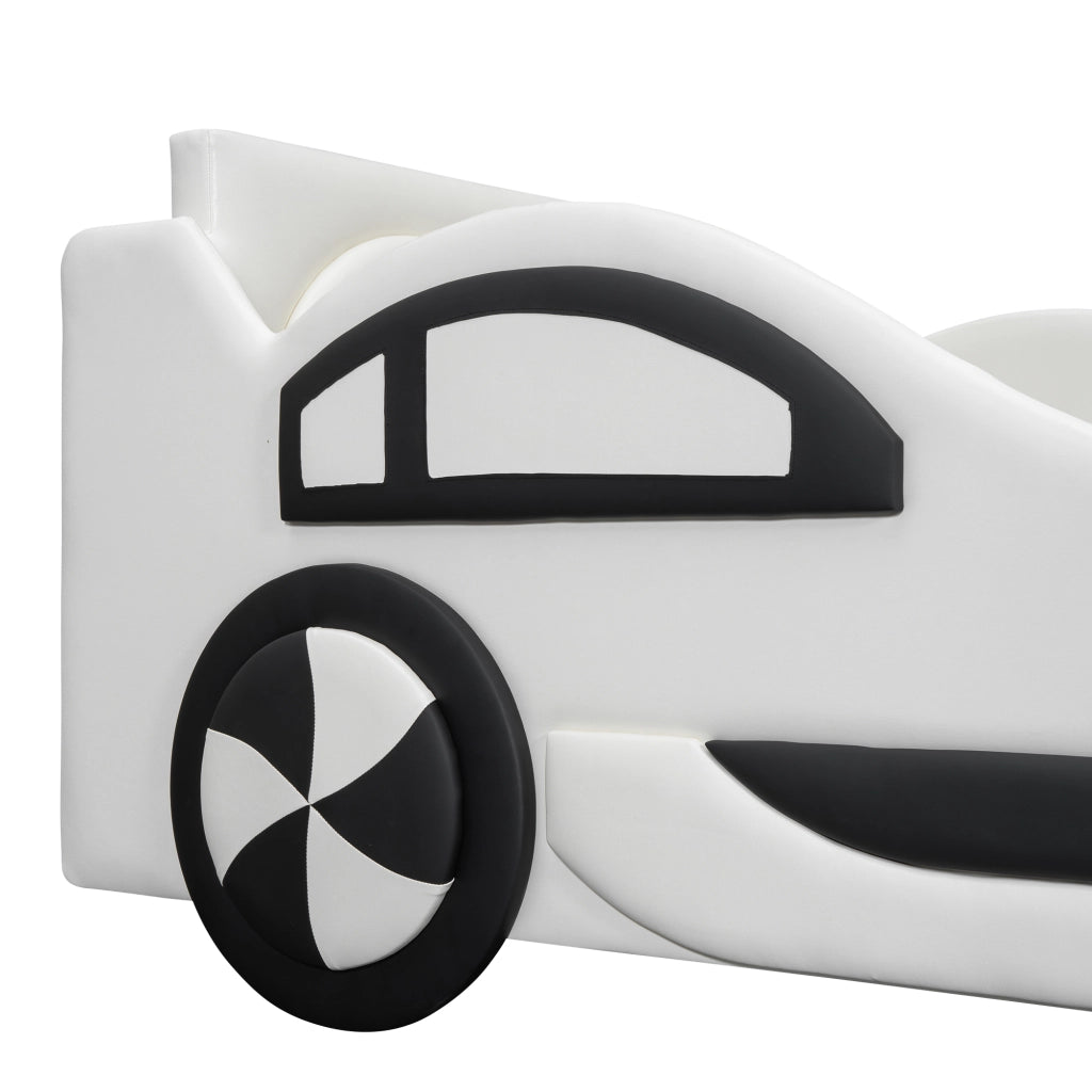 OKWISH Letto Bambini 90×200 cm, Letto Singolo con Contenitore, Design Auto, senza Materasso, in PU e MDF, Bianco