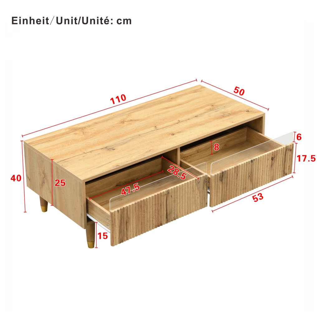 Tavolino da caffè LED con 2 cassetti; 110 × 50 × 40 cm; MDF; colore legno
