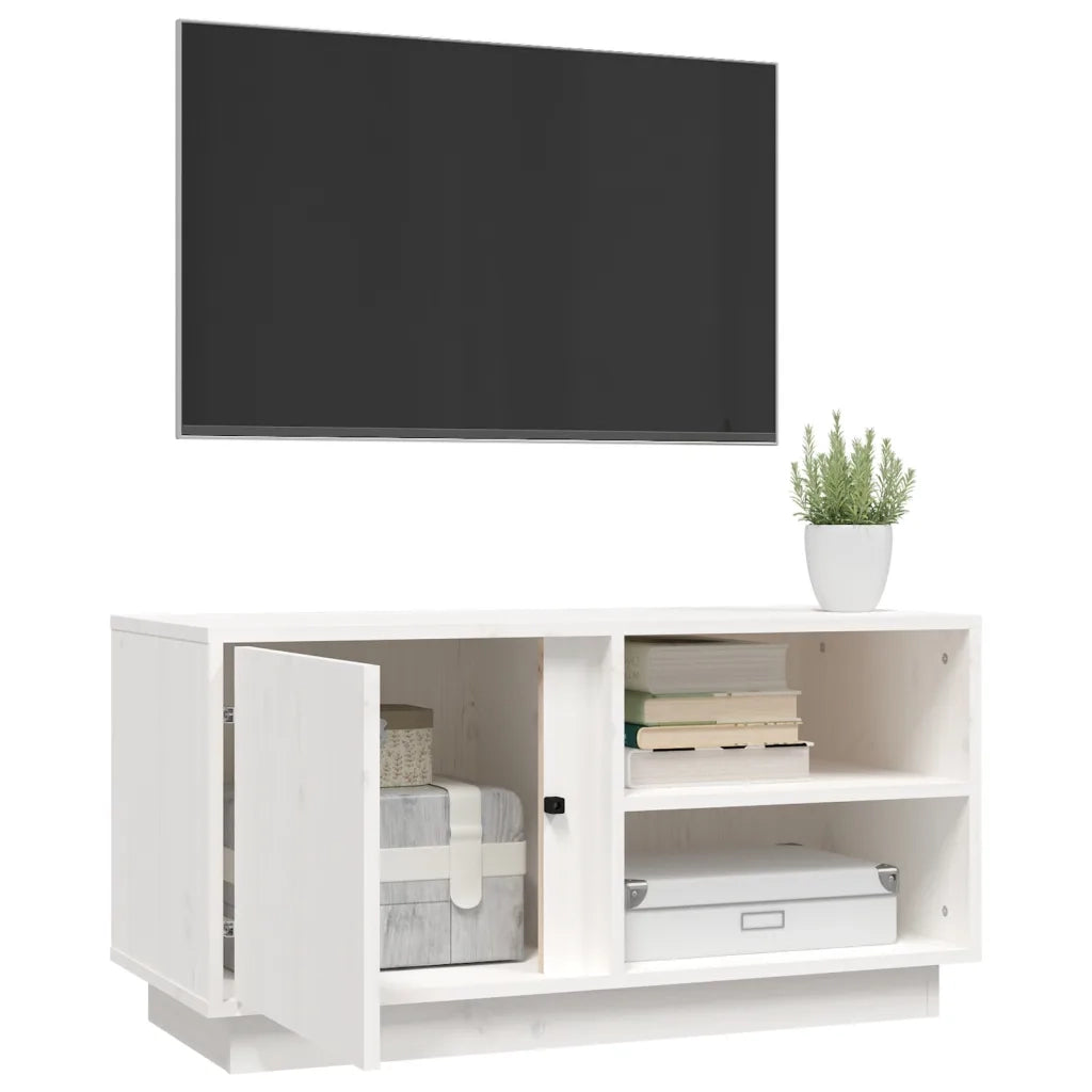 Mobile Porta TV Bianco 80x35x40,5 cm in Legno Massello di Pino 814465