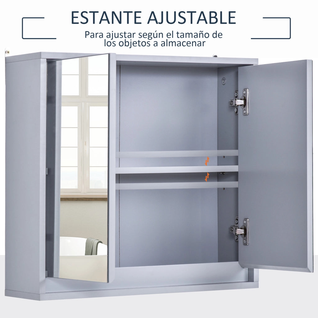 Specchio con Mobiletto da Bagno ¨C zephmum ¨C 48x14,5x45 cm Grigio