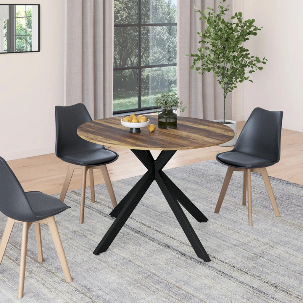 IDMarket - ALIX Tavolo da pranzo rotondo allungabile per 4-8 persone con gamba a ragno nera e piano in legno scuro HAWKINS 110-150 cm