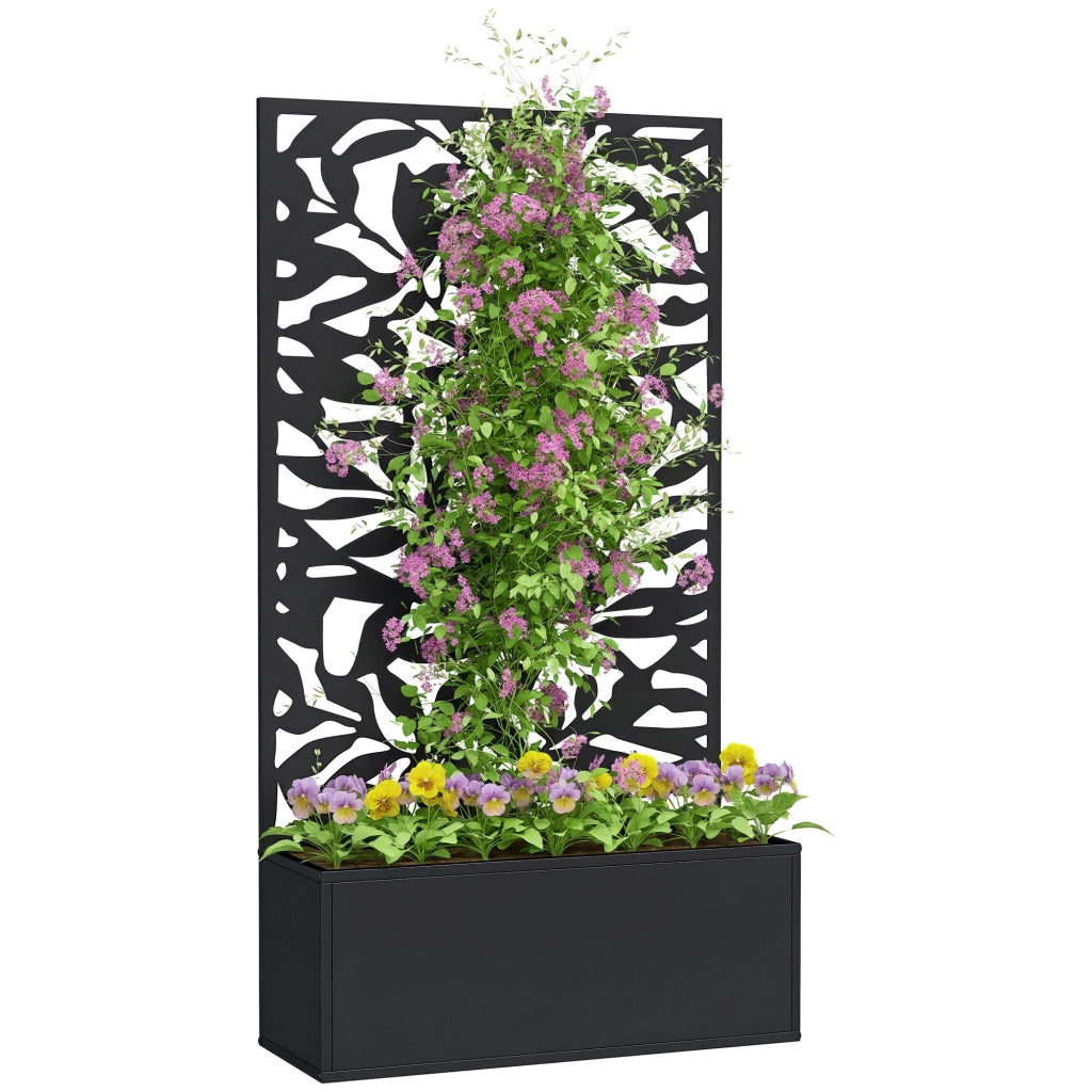 Fioriera Rialzata con Pannello Privacy ¨C Zephmum ¨C 61x23x113 cm Nero