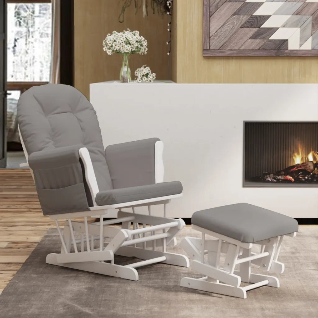 Poltrona Glider con Sgabello-Sedia a dondolo Grigio Chiaro in Tessuto 704825