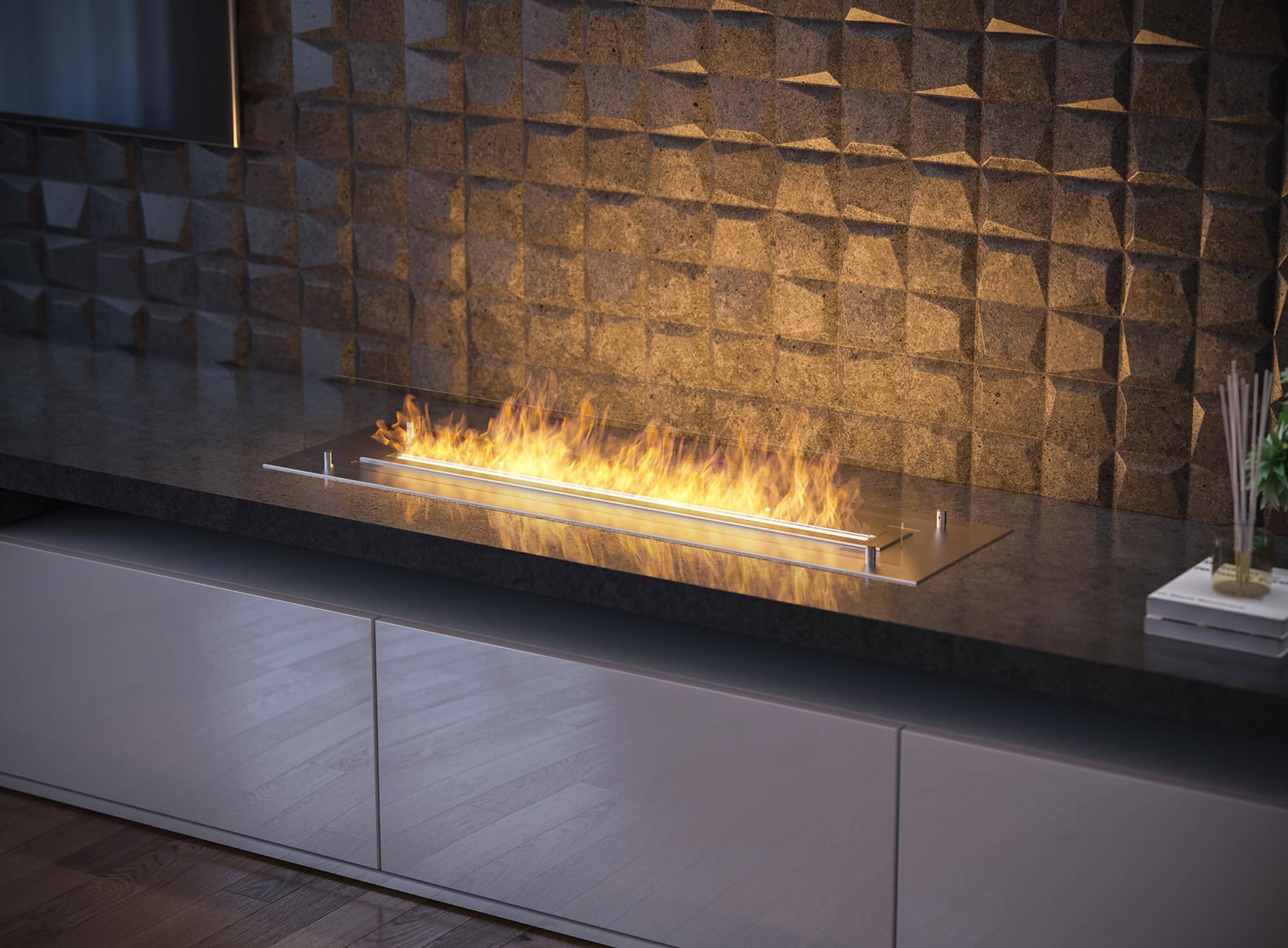 Camino a Bioetanolo da Incasso 120x32 cm Insert 1200 in Acciaio Inox