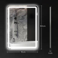 Specchio Bagno con Interruttore Touch, Luce LED a 3 Temperature e Antiappannamento, 70x100cm