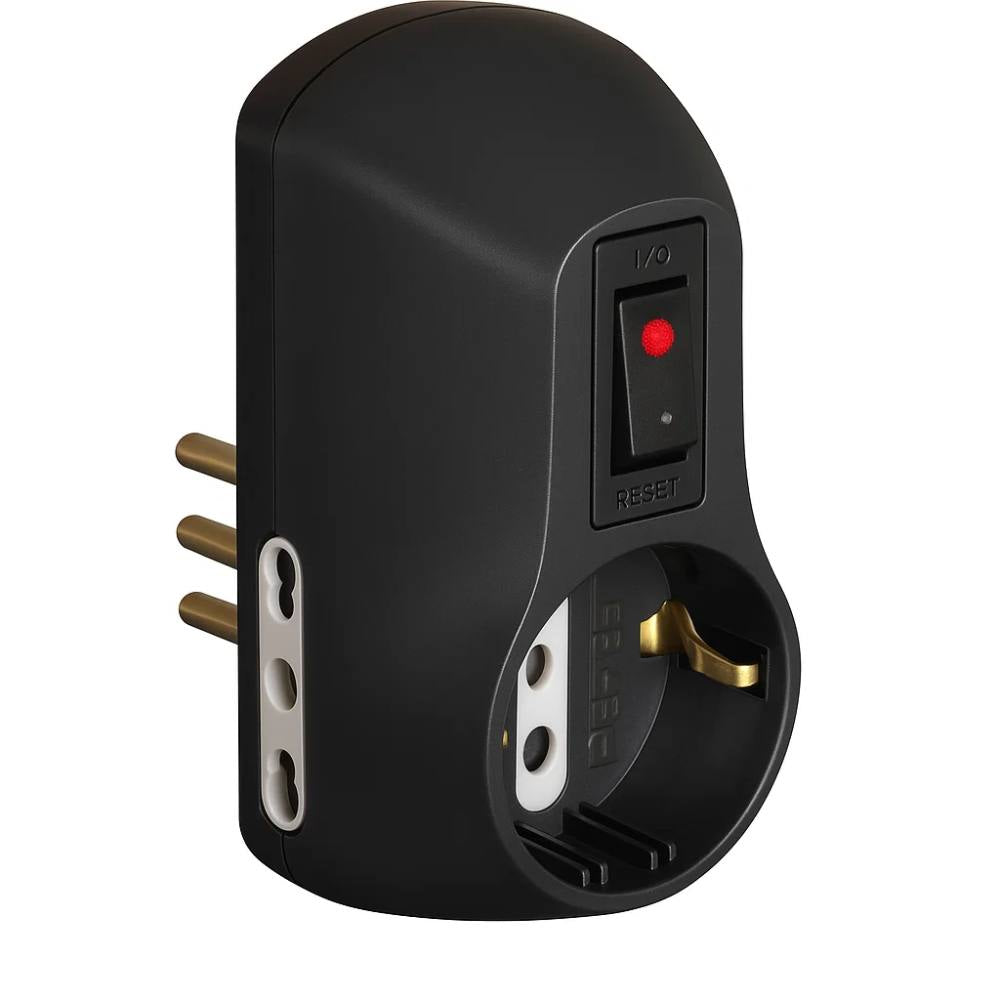 Adattatore bticino s3610gb bsafe 1 presa tedesca e 2 bipasso 10/16a grigio