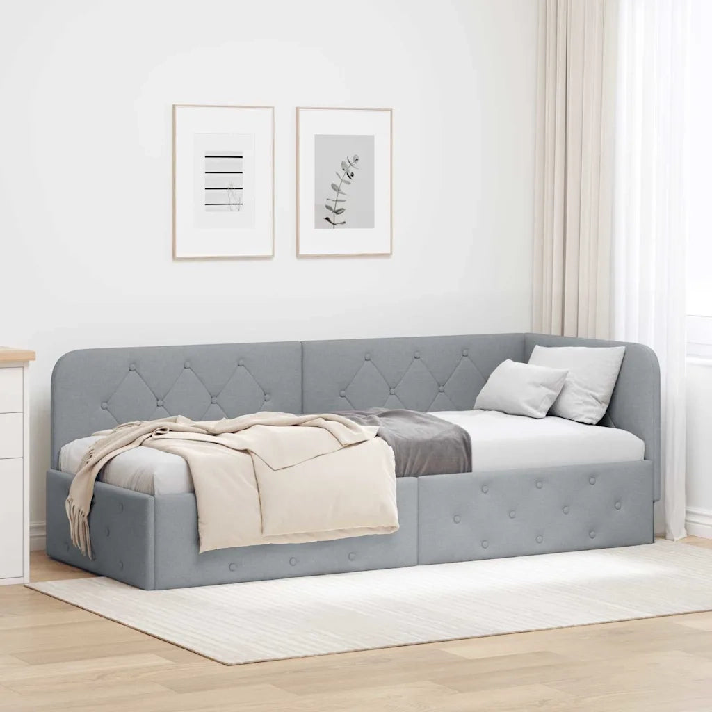 Cornice del letto ad angolo Grigio chiaro 80 x 200 cm Tessuto