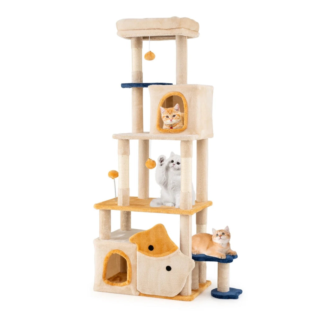 Tiragraffi 85 x 42 x 159 cm 2 cucce rimovibili giocattoli di peluche atmosfera accogliente truciolato beige 20_0018662