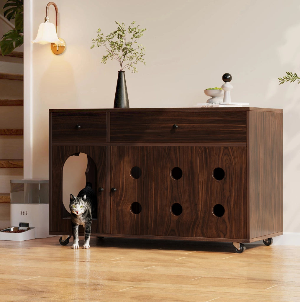 Mobile copriletteriera per gatti in MDF noce 100×45×66 cm