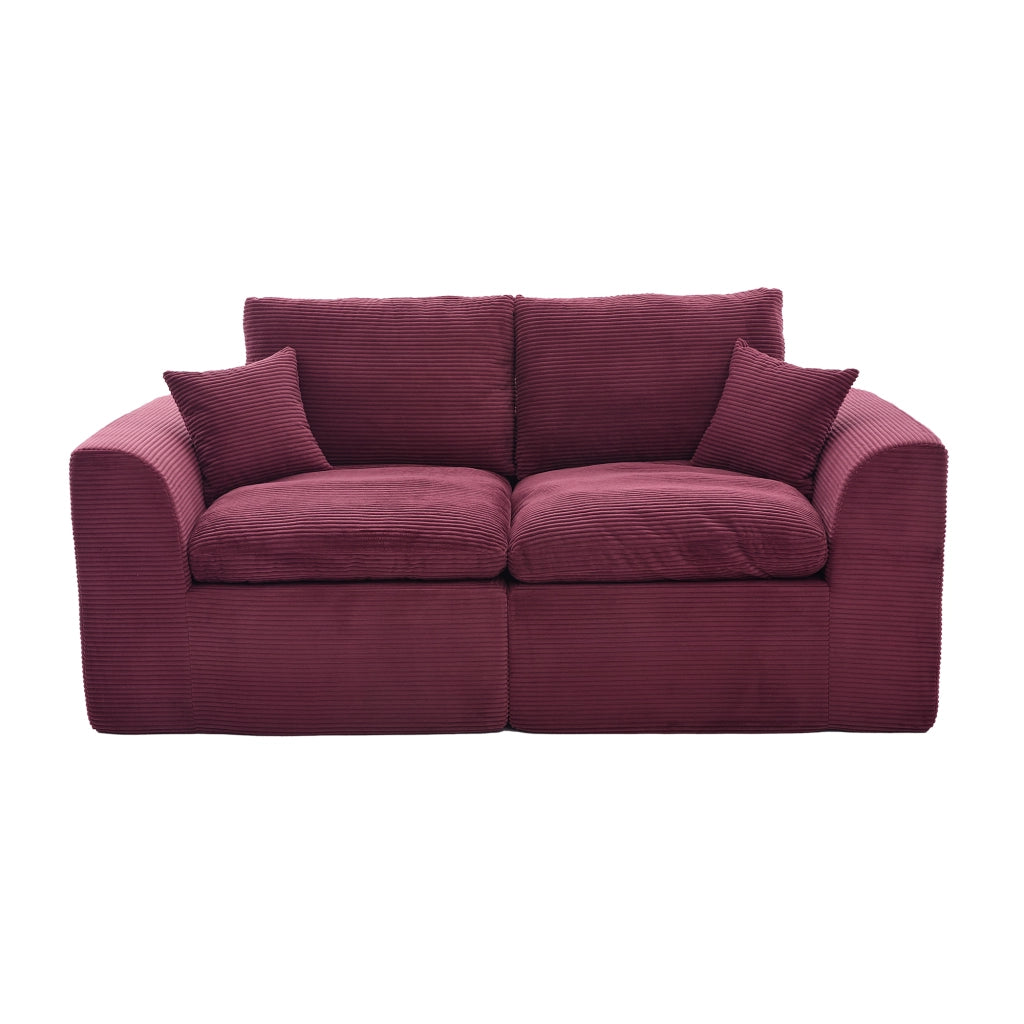 OKWISH Divano 2 Posti, Seduta Imbottita con Cuscini e Design Minimalista, Tessuto a Coste, Rosso Vino