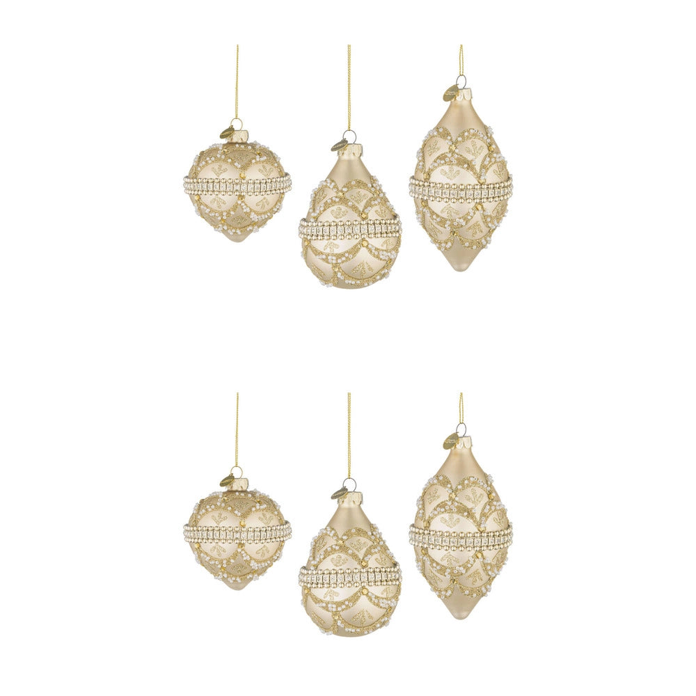 Pendagli di Natale in Vetro Champagne con Brillanti e Perle Beloved