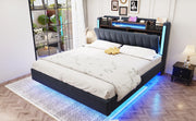 Letto 140 x 200 cm con testiera contenitore, LED e USB, 2 cassetti, lino grigio, 250 kg