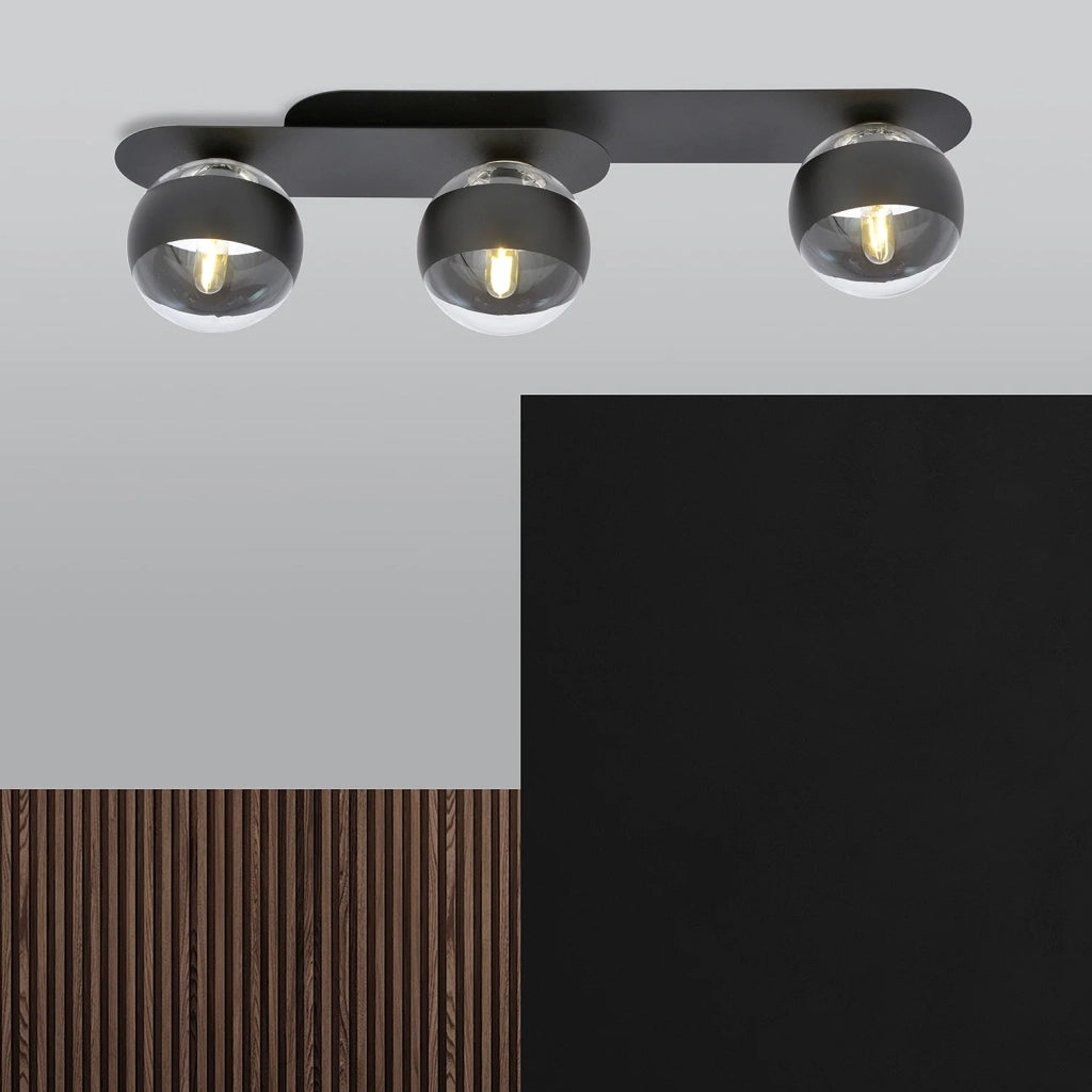 Plafoniera Minimal Teia Acciaio Nero 3 Luci E14 Ip20