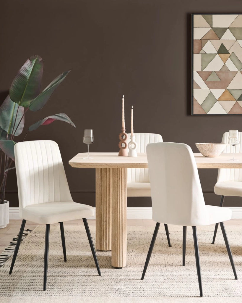 Set di 4 sedie da pranzo con seduta in velluto imbottito Stile moderno Senza braccioli Gambe in ferro bianco sporco