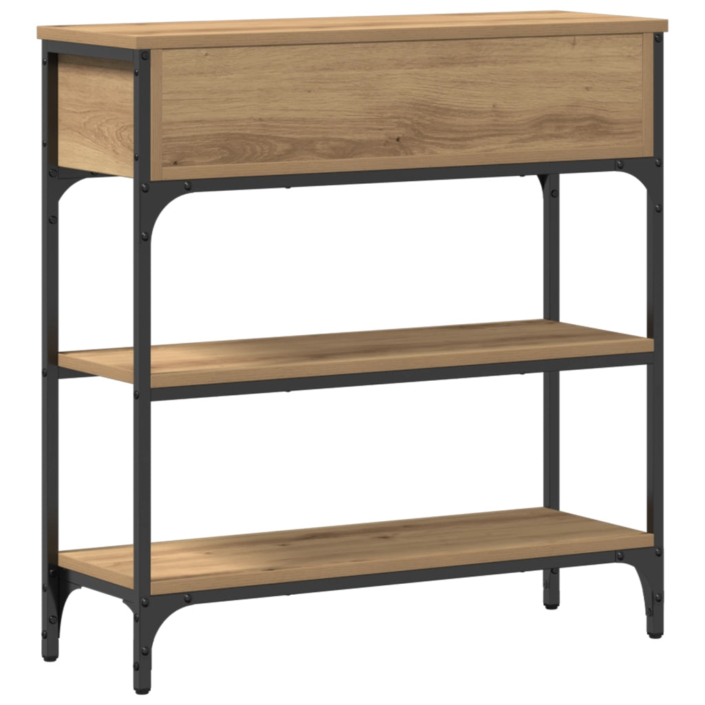 Tavolino Console Rovere Artigianale 72,5x25x75 cm Legno Ingegnerizzato & Acciaio