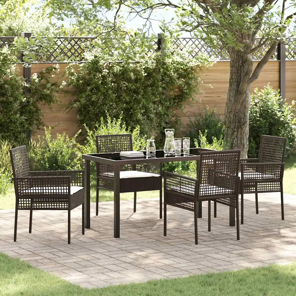 Set da Pranzo per Giardino con cuscino 5 pcs Marrone polyrattan