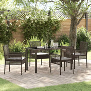 Set da Pranzo per Giardino con cuscino 5 pcs Marrone polyrattan