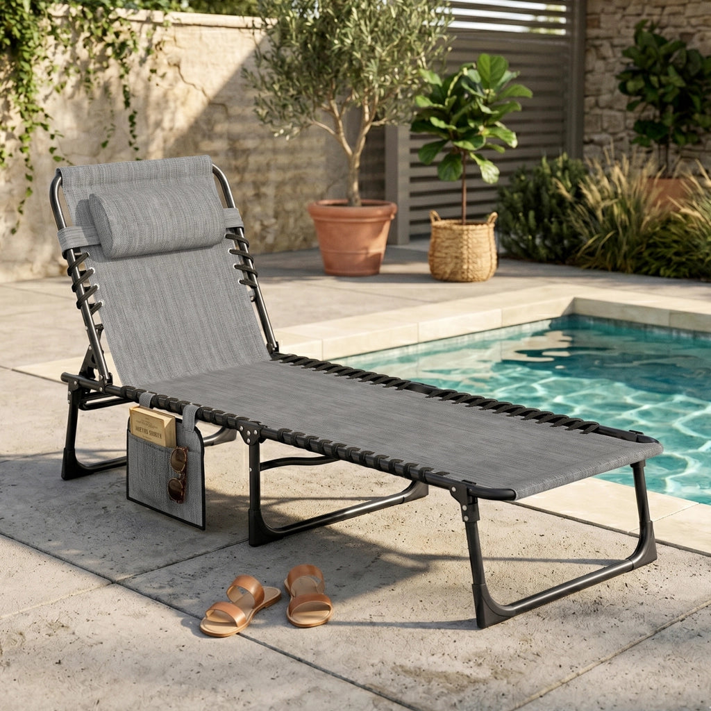 Chaise Longue Pieghevole ¨C zephmum ¨C Grigio 189x58x30 cm