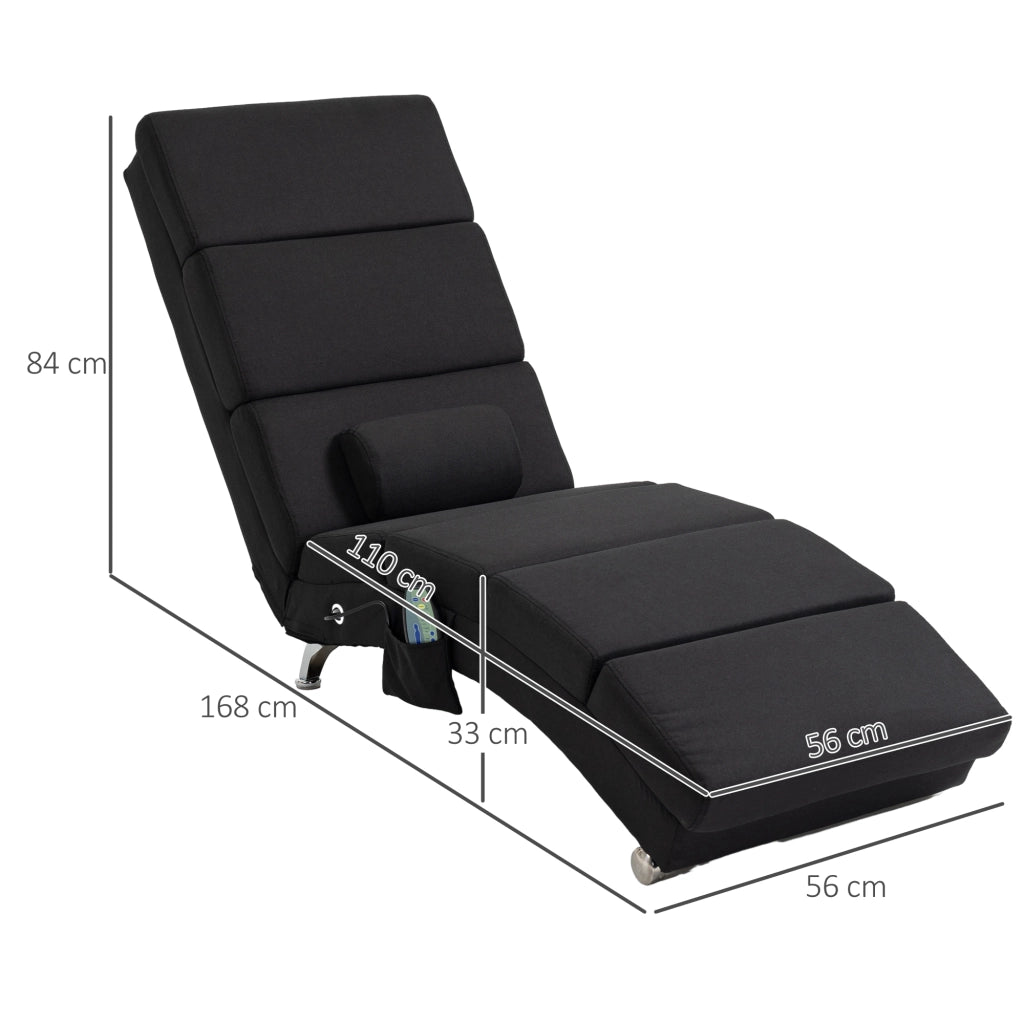 Poltrona relax massaggiante riscaldante ¨C Xylo ¨C tessuto nero con telecomando 56x168x84 cm