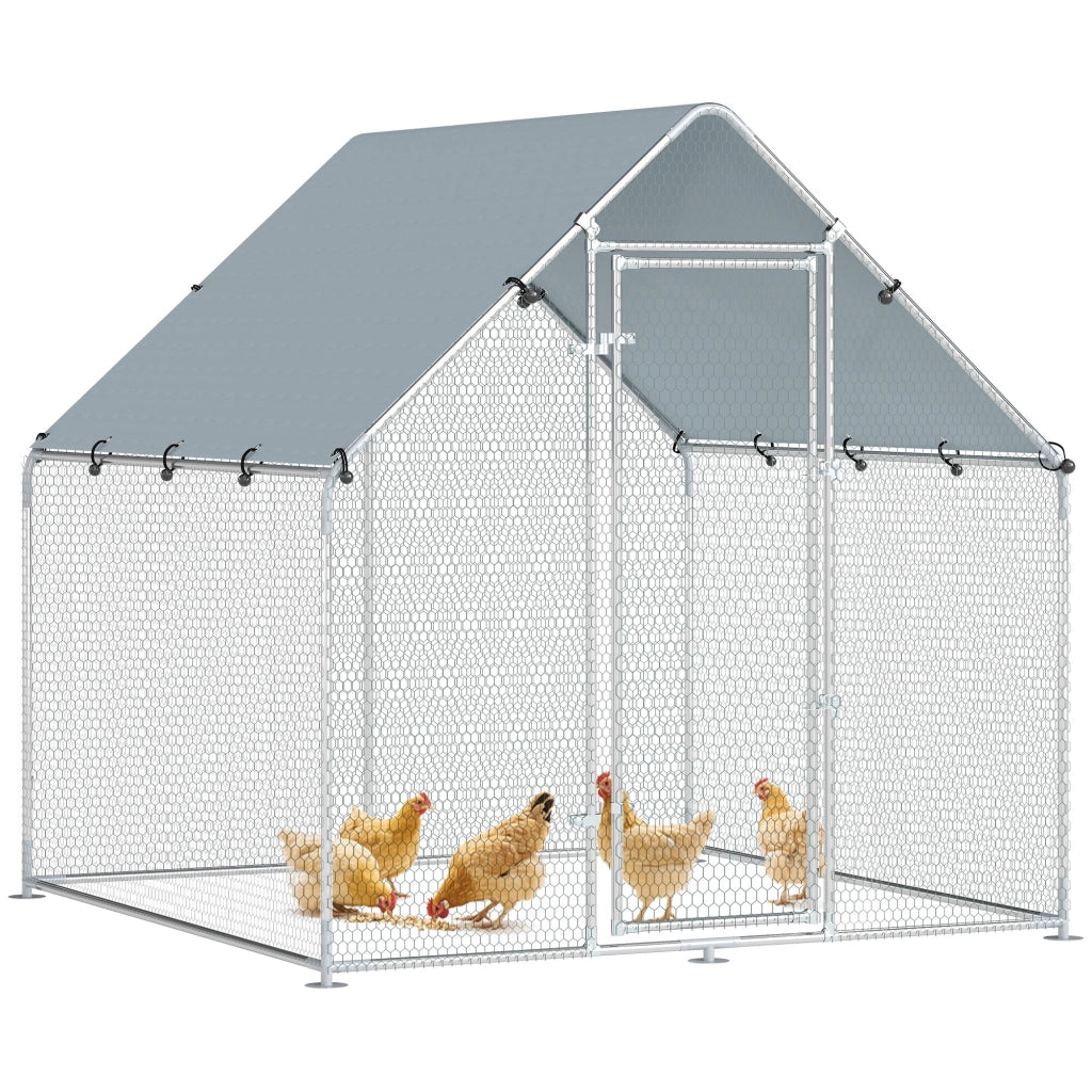 Pollaio per Galline da Esterno con Tetto e Serrature, in Acciaio Zincato, 2x2x2 m, Argento
