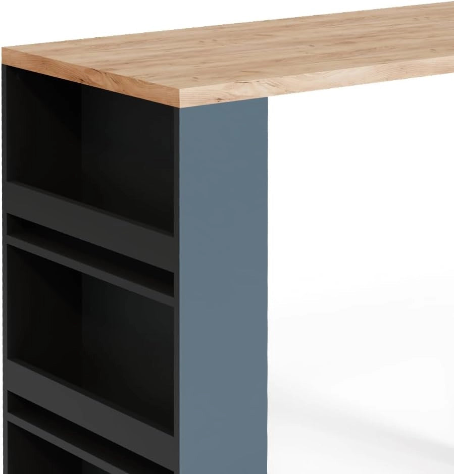 Tavolo bar alto, Rovere, 57 x 117 cm, con ripiani aperti per riporre utensili da cucina