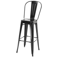 Set 4 Sgabelli Ergonomici con Schienale Rimovibile e Poggiapiedi, Sgabelli da Cucina in Metallo, 44x46x116 cm, Nero