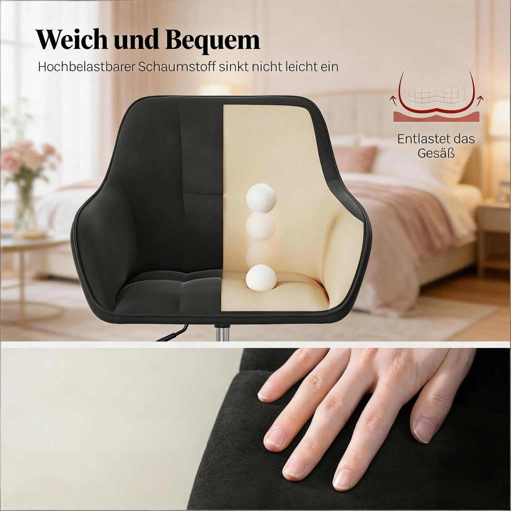 SEDIA UFFICIO Girevole Altezza regolabile 48-57 cm Velluto Nero