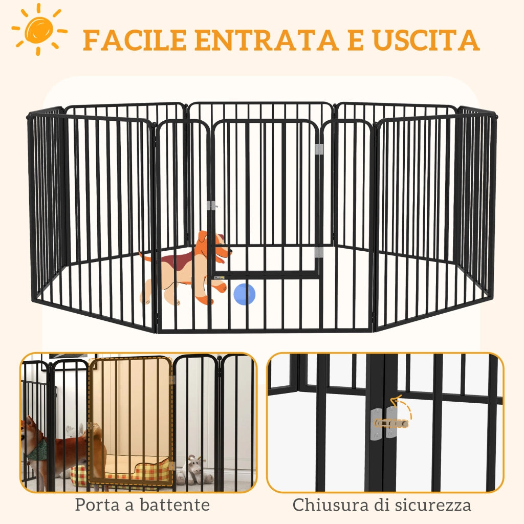 Recinto per Cani Modulabile 8 Pannelli ¨C Zephmum ¨C Acciaio Nero 164x164x80 cm