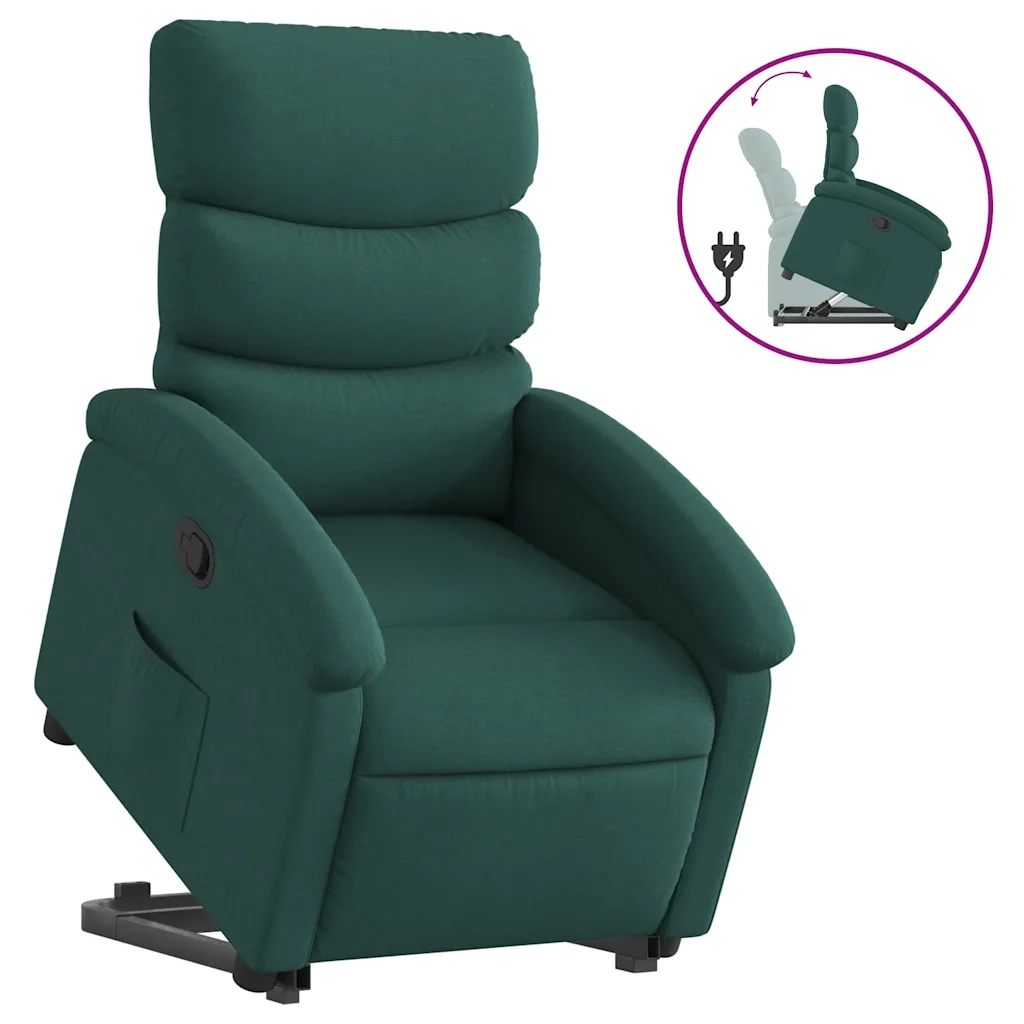 Poltrona | Sedia Relax Alzapersona Reclinabile Verde Scuro in Tessuto