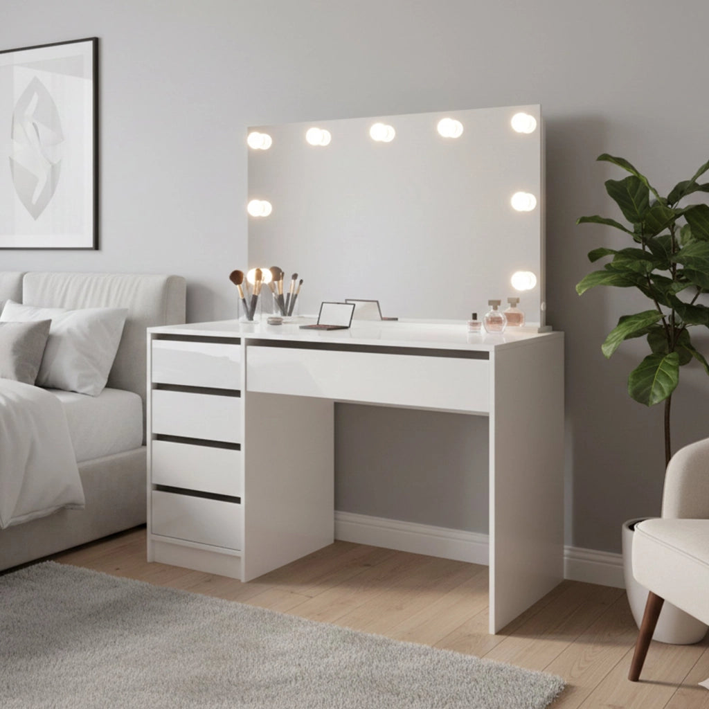 Lusiana, Scrivania 4 Cassetti, 120x55x143h cm Bianco Bianco Lucido