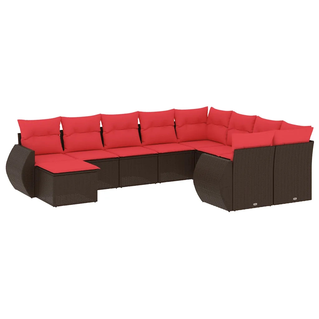 Set Divani da Giardino 10 pz con Cuscini Marrone in Polyrattan 3221863
