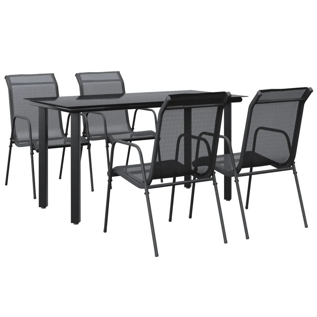 Set da Pranzo da Giardino 5 pz Nero in Acciaio e Textilenecod mxl 77116