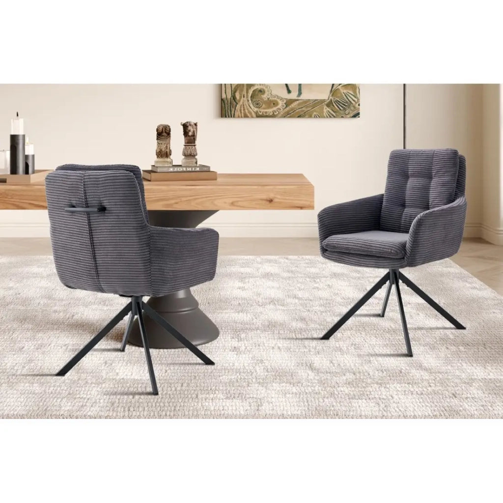 Set di 2 poltrone KAVIRA – Velluto a coste grigio – Piedi in metallo – Con braccioli – Design accogliente ed elegante