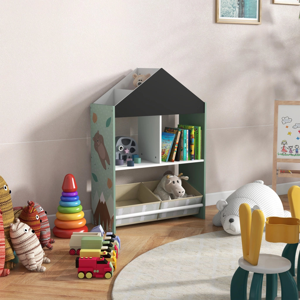 Libreria per bambini con ripiani aperti e 2 contenitori estraibili ¨C Zephmum ¨C Verde 62,4x26,5x90 cm
