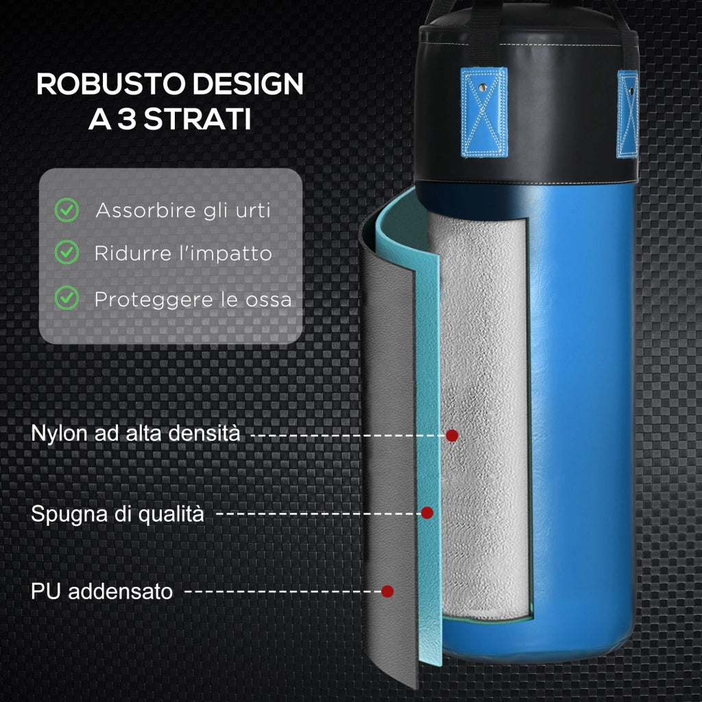 Set Sacco da Boxe da Appendere Sacco per Pugilato a 3 Strati Guantoni e Borsa di Trasporto Blu
