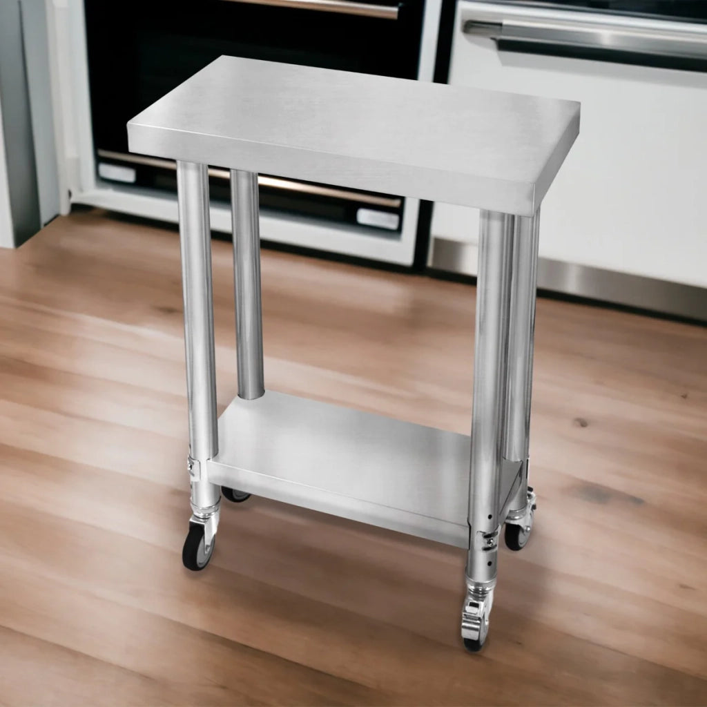 Banco di lavoro per ristorazione Tavolo in acciaio inox per la preparazione degli alimenti Cucina mobile 60cm x 30cm x 80cm