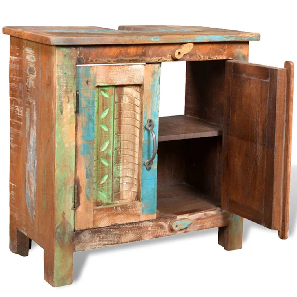 Armadietto in Legno di recupero solido per Bagno con Specchio cod mxl 31361