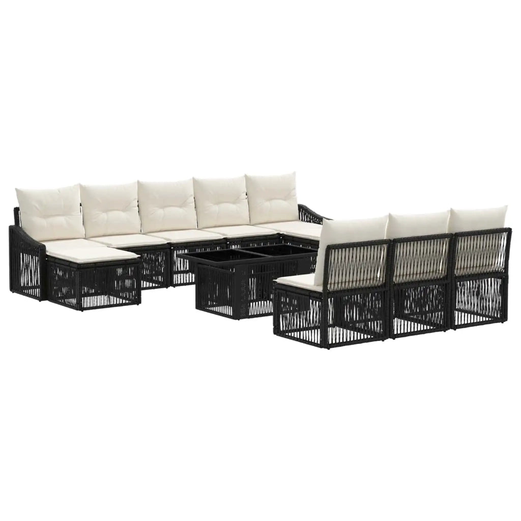 Set Divano da Giardino 11 pz Nero e Bianco Crema polyrattan 3437305