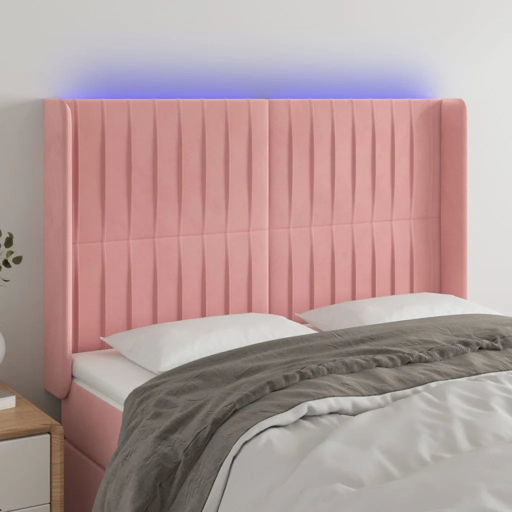 Testiera a LED rosa 147x16x118/128 cm in Velluto