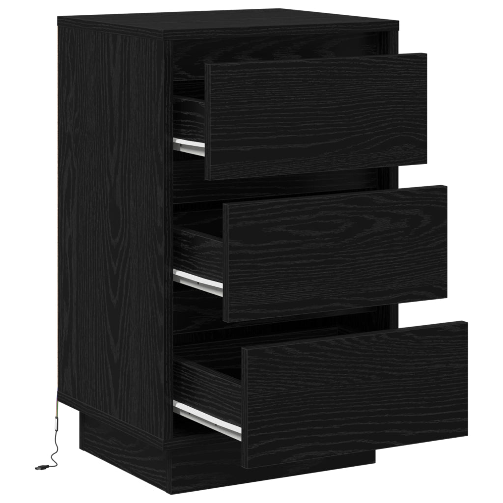 Comodino con LED rovere nero 39x34.5x65 cm in legno ingegnerizzato