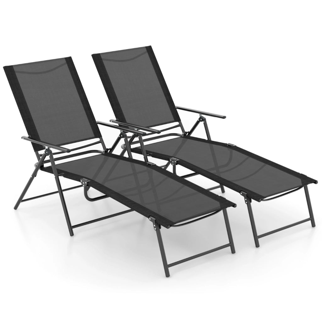 Sedie a sdraio pieghevoli per giardino, Set di 2 sedie reclinabili da esterno con schienale a 6 livelli Nero