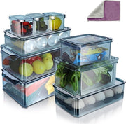 Organizzatore del frigorifero, set da 9 pezzi, contenitore in vetro trasparente, ripiegabile con coperchio, organizzatore del frigorifero con maniglie per cucina, armadio, sala da pranzo, ufficio