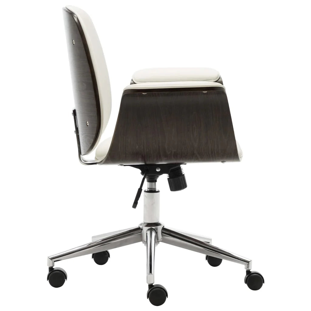 Sedia poltrona computer seduta da ufficio studio legno curvato e similpelle bianca 02_0023985