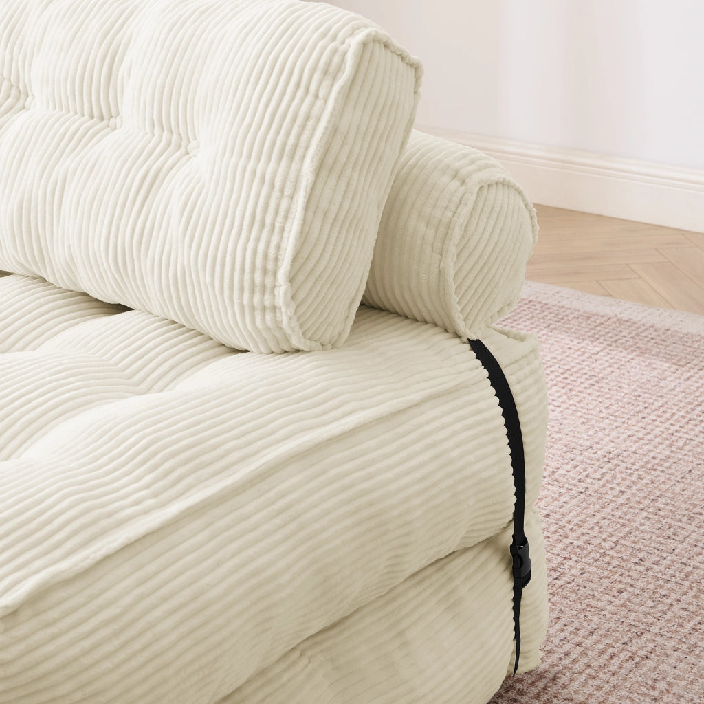 Pouf, divano letto pieghevole, velluto a coste, schienale regolabile, pronto all'uso, beige