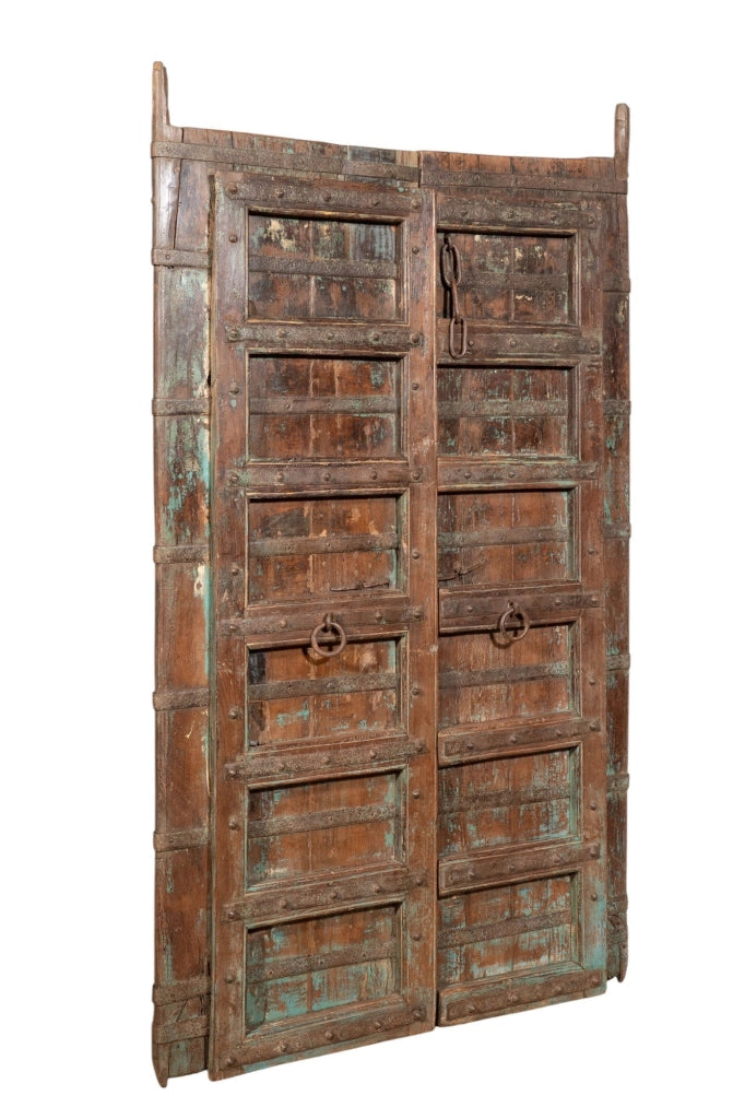 Biscottini Porta portone in legno massello e ferro da interno o da esterno vecchia e antica medievale scorrevole